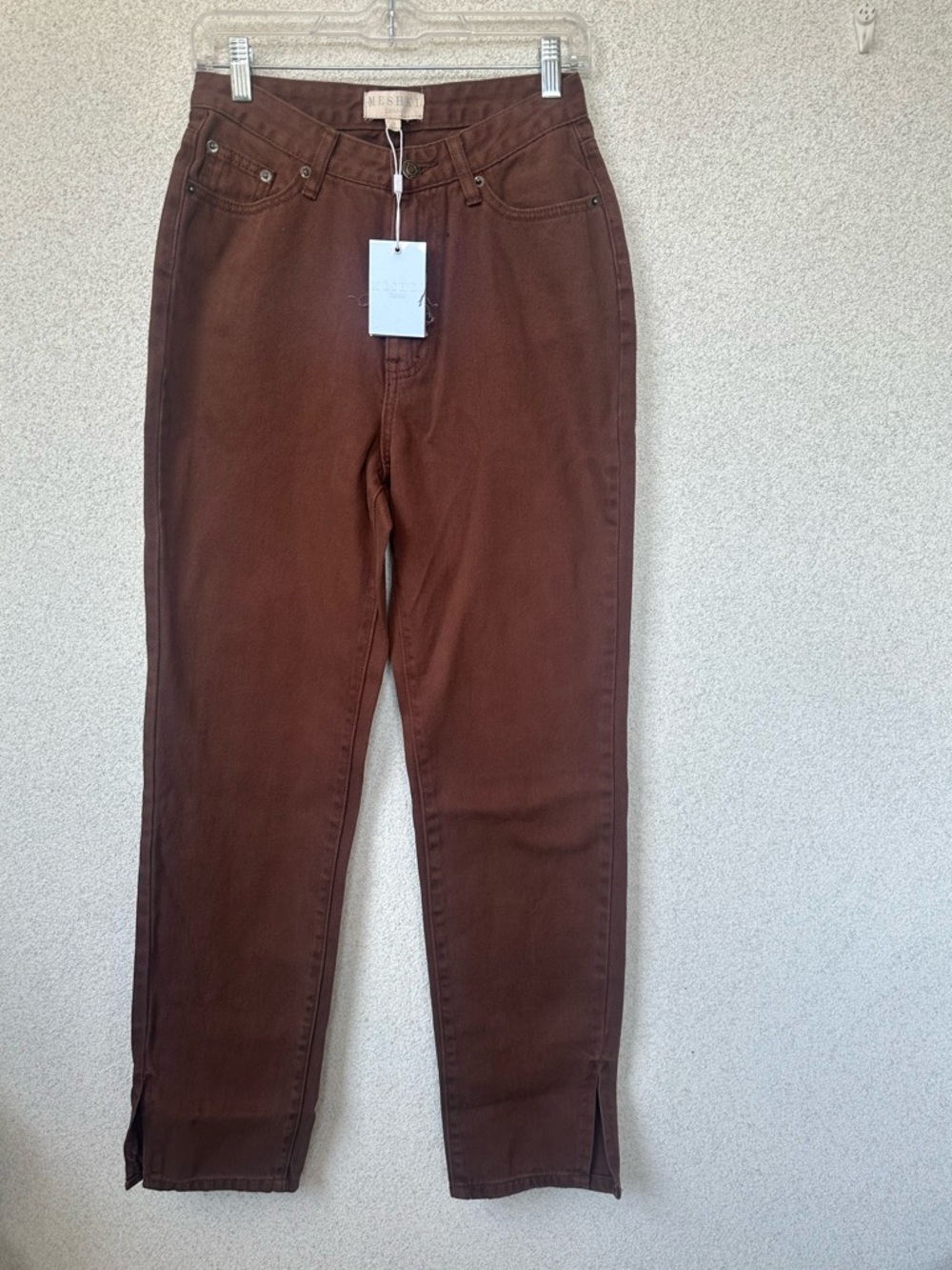 Meshki Pia Split Side Wide Leg Jean Chocolate Brown Size 9 NWT